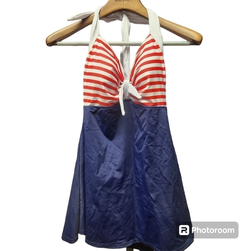 COCOSHIP Retro Sailor Pin Up Swimsuit Retro One Piece Skirtini Sz.12
